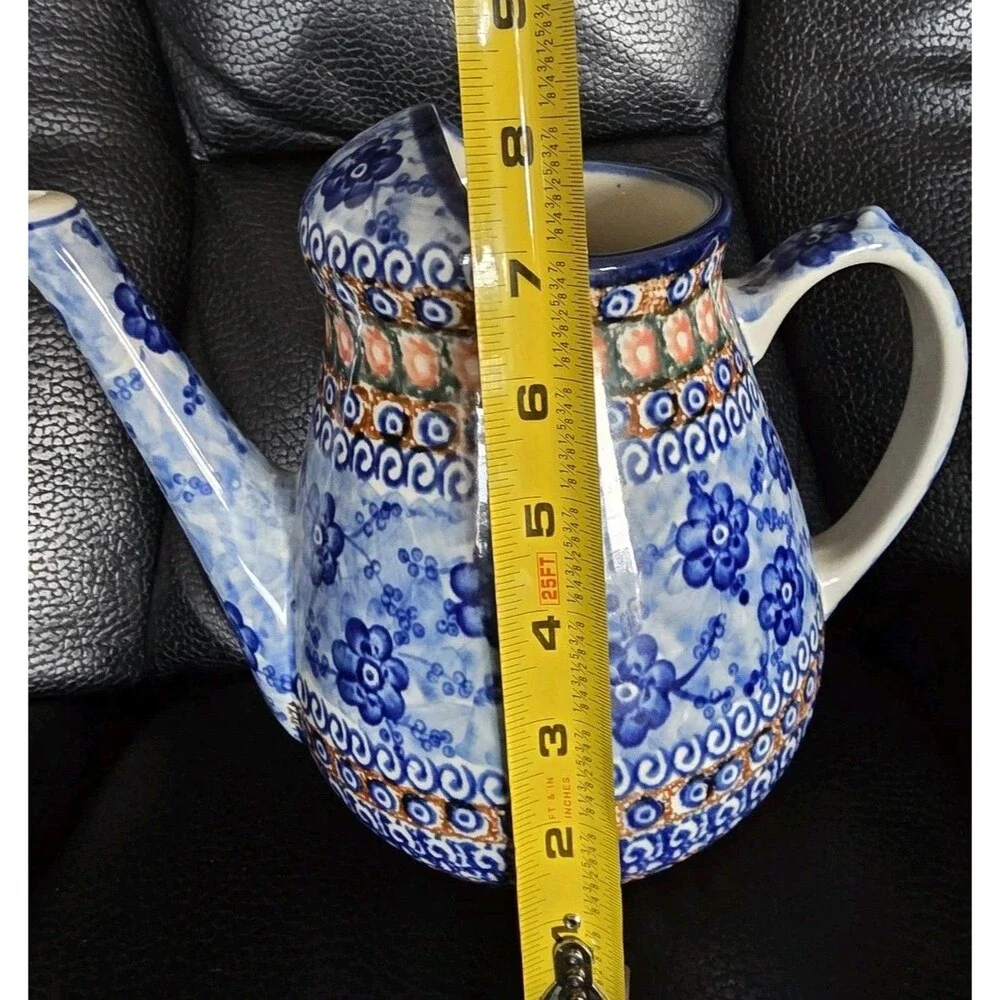 Polish Pottery Unikat Anna Pasiersienk Blue Poppies Watering Pitcher Can 57A